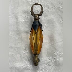 Vintage Brass Lucite Glass Faceted Prism Acorn Finial Amber Lamp Chandelier 8.5”